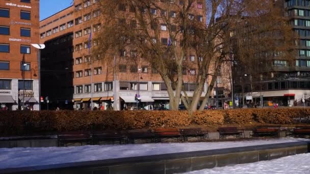 Oslo Belvárosa Norvégiában Egy Napos Téli Napon — Stock videók