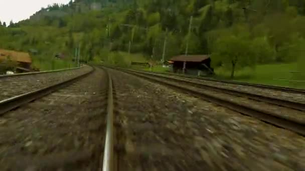 Zeitraffer Zugüberfall Auf Die Bahnhöfe Spiez Und Kandertal Der Schweiz — Stockvideo