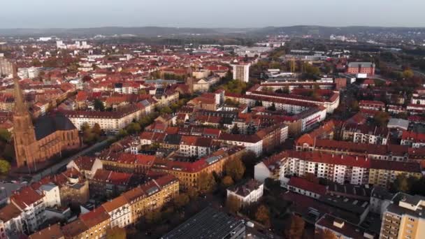 Вид Воздуха Центр Карлсруэ Германии Облачный День Осенью — стоковое видео