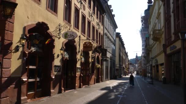 Heidelberg Słoneczny Poranek Latem Strefie Dla Pieszych Centrum Starego Miasta — Wideo stockowe