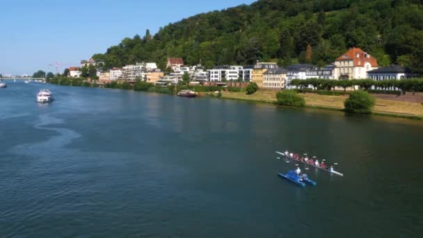 Heidelberg Czas Upływa Rzece Neckar Łódź Przychodzi — Wideo stockowe