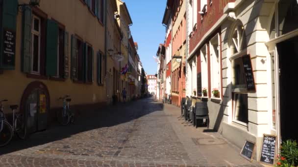 Heidelberg Słoneczny Poranek Latem Strefie Dla Pieszych Centrum Starego Miasta — Wideo stockowe