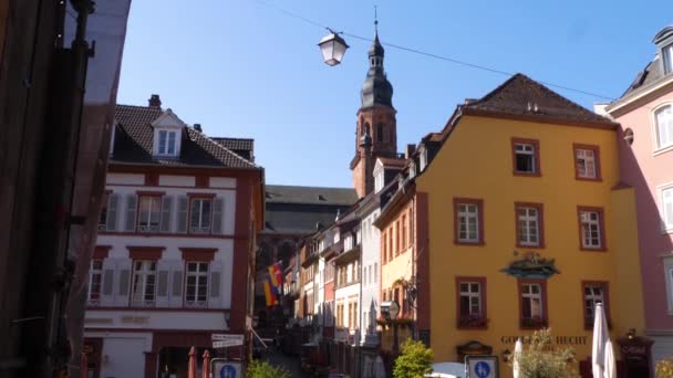 Heidelberg Sunny Morning Summer Pedestrian Zone Downtown Old Town — Stock Video