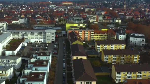 Luftaufnahme Der Stadt Ettlingen Bei Karlsruhe Einem Bewölkten Herbsttag — Stockvideo