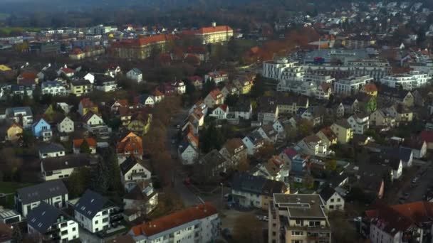 Flygfoto Över Staden Ettlingen Nära Karlsruhe Tyskland Mulen Dag Hösten — Stockvideo