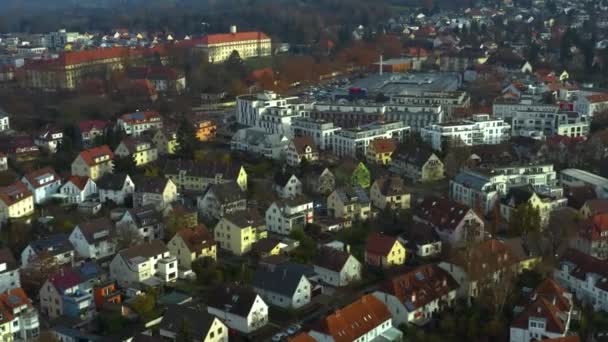 Flygfoto Över Staden Ettlingen Nära Karlsruhe Tyskland Mulen Dag Hösten — Stockvideo