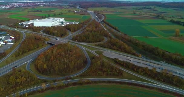 Luftaufnahme Der Autobahn Deutschland Einem Bewölkten Herbsttag Bei Stuttgart Und — Stockvideo