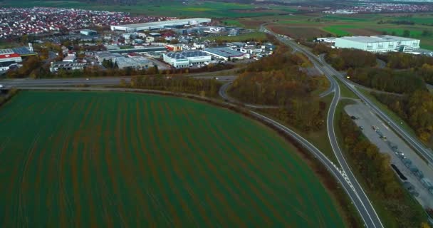 Luftaufnahme Der Autobahn Deutschland Einem Bewölkten Herbsttag Bei Stuttgart Und — Stockvideo