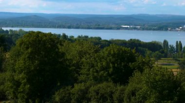 Yazın güneşli bir günde Almanya 'da Bodensee, Konstanz Gölü' nün havadan görünüşü
