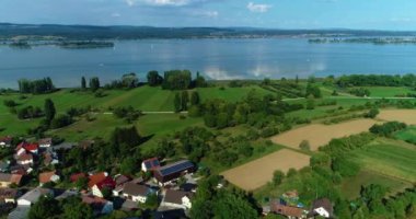 Yazın güneşli bir günde Almanya 'da Bodensee, Konstanz Gölü' nün havadan görünüşü