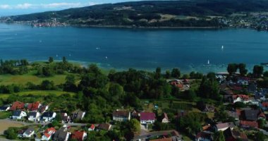 Yazın güneşli bir günde Almanya 'da Bodensee, Konstanz Gölü' nün havadan görünüşü