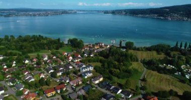 Yazın güneşli bir günde Almanya 'da Bodensee, Konstanz Gölü' nün havadan görünüşü