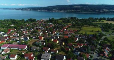 Yazın güneşli bir günde Almanya 'da Bodensee, Konstanz Gölü' nün havadan görünüşü
