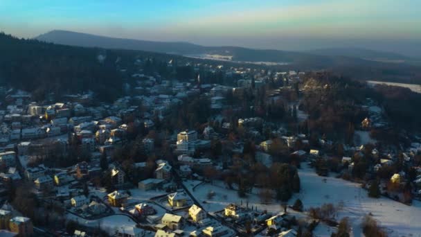 德国巴登韦勒市冬季清晨一片漆黑森林的空中景观 — 图库视频影像