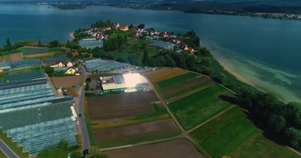 Veduta Aerea Dell Isola Reichenau Sul Bodensee Una Mattina Nuvolosa — Video Stock