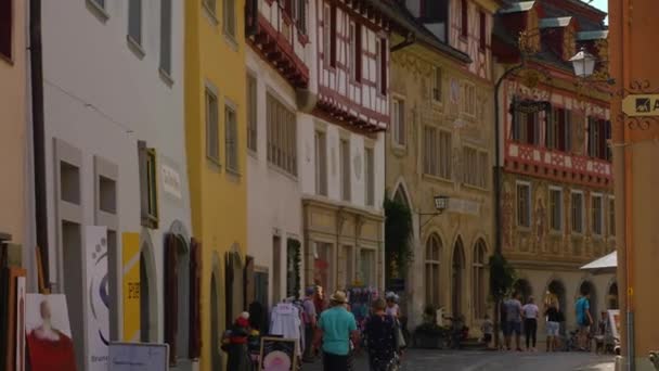 Ciudad Stein Rhein Junto Lago Bodensee Suiza Casco Antiguo Día — Vídeo de stock