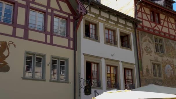 Ciudad Stein Rhein Junto Lago Bodensee Suiza Casco Antiguo Día — Vídeos de Stock