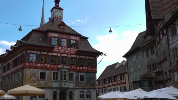 Город Штайн Райн Берегу Озера Бодензе Швейцарии Старый Город Солнечный — стоковое видео