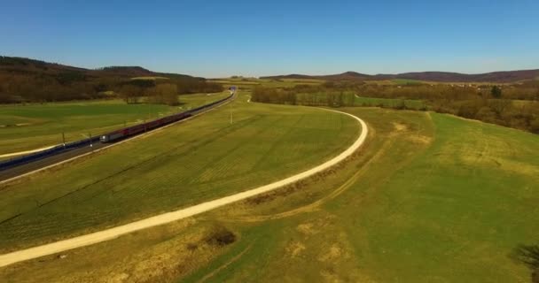 Vista Aérea Del Tren Vía Rápida Baviera Entre Bamberg Nuremberg — Vídeo de stock