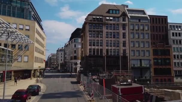 Flying Trough Streets Hamburg City Germany Top Double Decker Bus — Stock Video