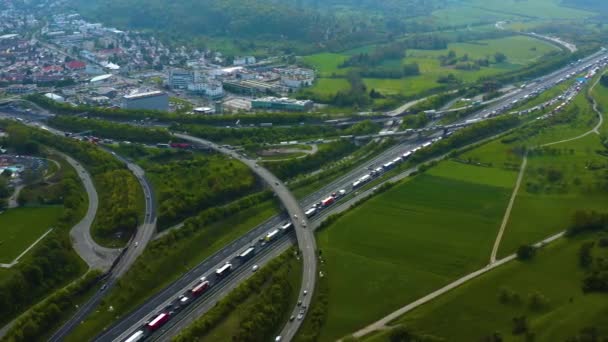 Almanya Leonberg Kenti Yakınlarındaki Autobahn Sınır Üçgeninin Hava Görüntüsü — Stok video