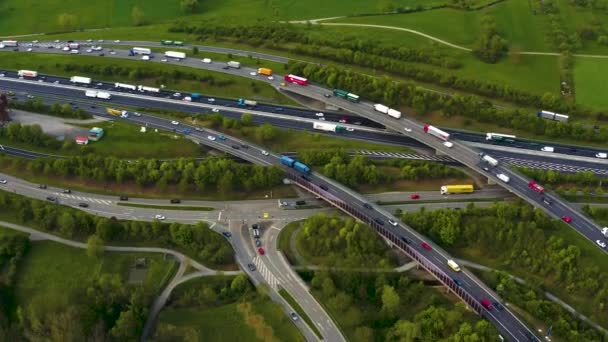 Luchtfoto Van Autobahn Driehoek Naast Stad Leonberg Duitsland — Stockvideo