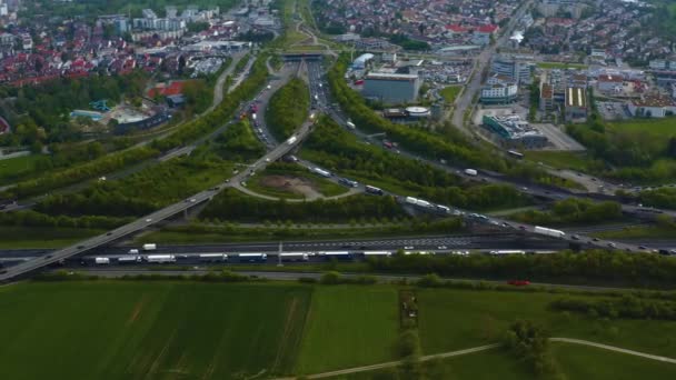 Almanya Leonberg Kenti Yakınlarındaki Autobahn Sınır Üçgeninin Hava Görüntüsü — Stok video