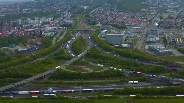Vista Aérea Del Triángulo Cruce Autopista Lado Ciudad Leonberg Alemania — Vídeo de stock