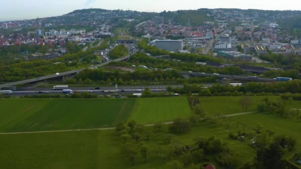 Widok Lotu Ptaka Skrzyżowanie Trójkąta Autobahn Obok Miasta Leonberg Niemczech — Wideo stockowe