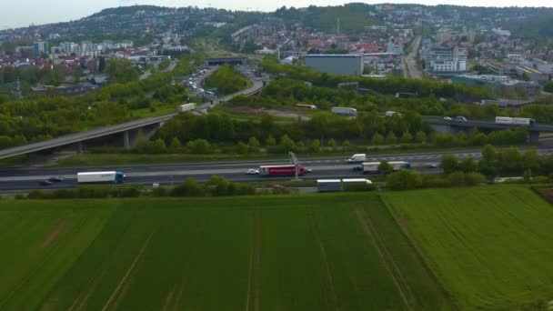 Vista Aérea Autobahn Cruzando Triângulo Lado Cidade Leonberg Alemanha — Vídeo de Stock