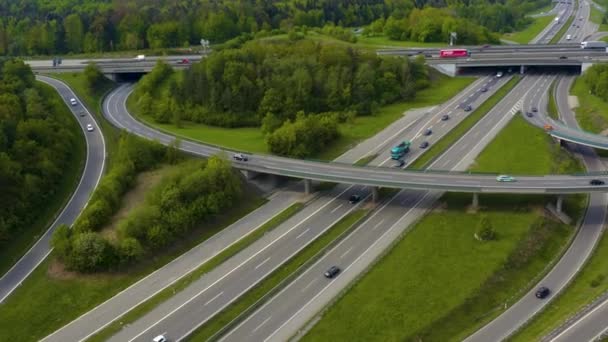 Luchtfoto Van Autobahn Bij Stuttgart Vahingen Duitsland — Stockvideo