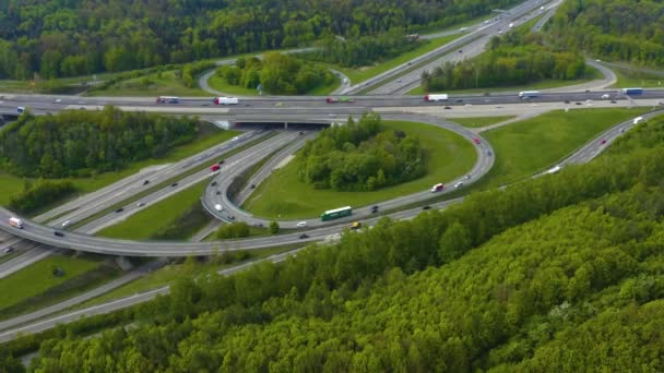 Flygfoto Över Autobahn Korsning Bredvid Staden Stuttgart Vahingen Tyskland — Stockvideo