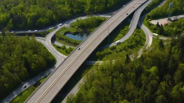 Scatto Aereo Interscambio Autostradale Cerchio Cerchio Autobahn Schattenring Stoccarda Germania — Video Stock