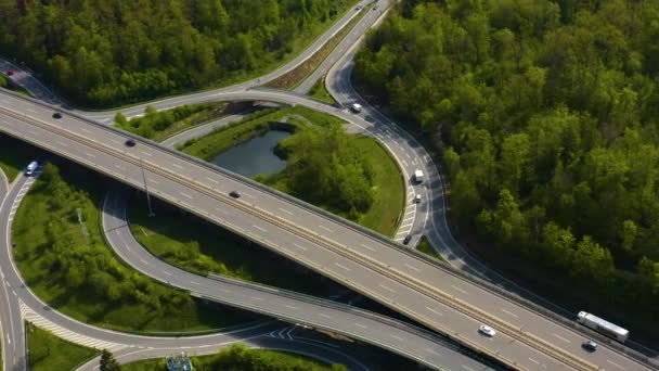 Letecký Snímek Dálniční Křižovatky Kruh Autobahn Schattenring Stuttgart Německo Slunečného — Stock video