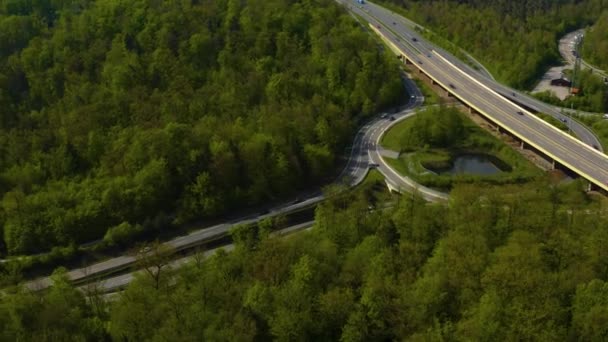 Letecký Snímek Dálniční Křižovatky Kruh Autobahn Schattenring Stuttgart Německo Slunečného — Stock video