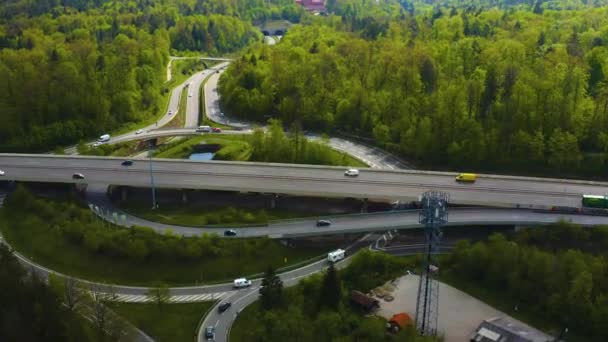 Plano Aéreo Círculo Intercambio Carreteras Autobahn Círculo Schattenring Stuttgart Alemania — Vídeos de Stock