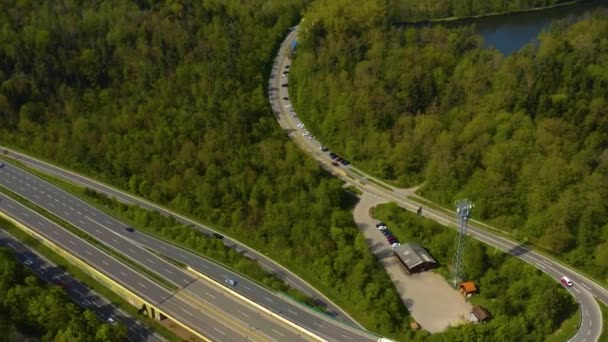 Flygfoto Cirkel Motorväg Utbyte Autobahn Cirkel Schattenring Stuttgart Tyskland Solig — Stockvideo