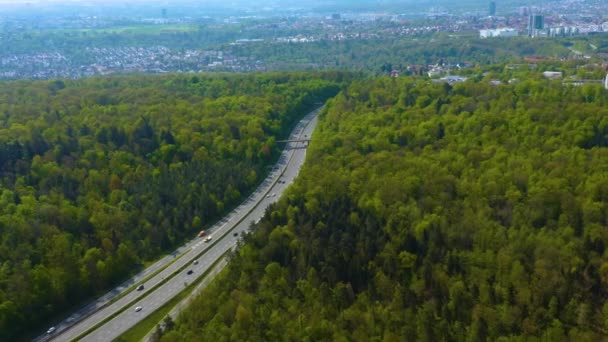 Widok Powietrza Miasto Stuttgart Vahingen Niemcy Słoneczny Wiosenny Dzień — Wideo stockowe
