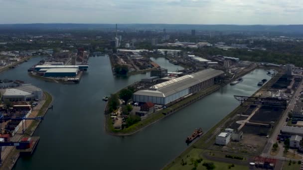 Aerial View Harbor Karlsruhe — Stock Video