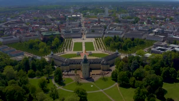 Flygfoto Över Parken Staden Karlsruhe Och Slottet — Stockvideo