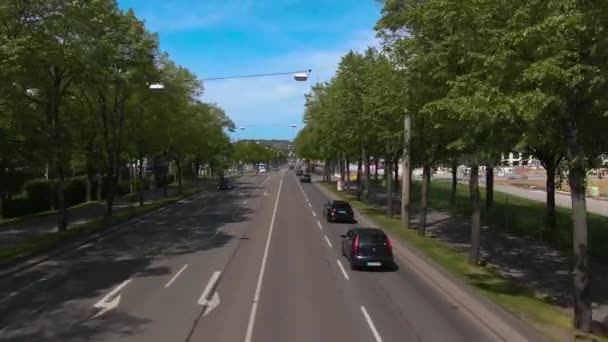 Volando Por Las Calles Stuttgart Cima Autobús Dos Pisos Día — Vídeo de stock