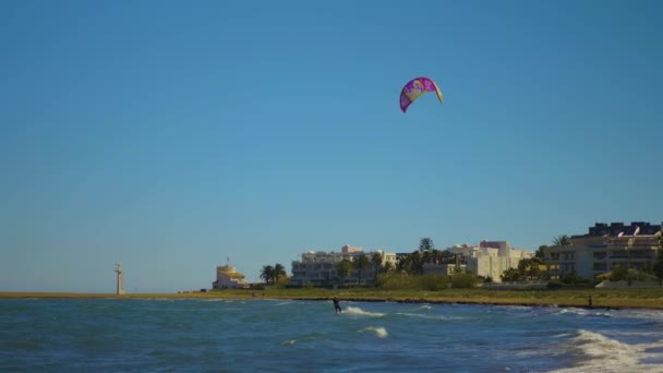 Kite Surfers Denia Spain Sunny Day Blue Sky — Stock Video