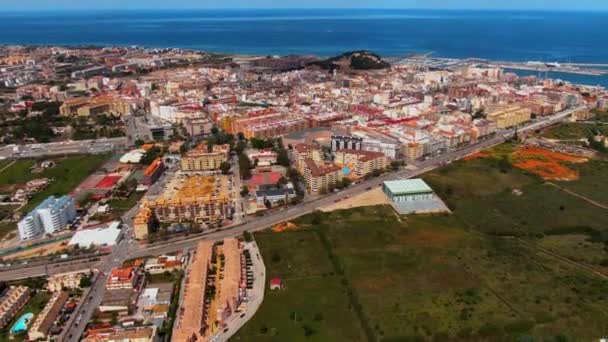 Aerial View City Denia Spain Sunny Morning Spring — Stock Video