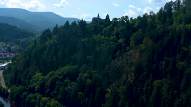 Flygfoto Över Slottet Schloss Eberstein Tyskland Solig Dag Sommaren — Stockvideo