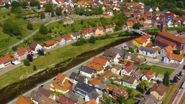 Vista Aérea Ciudad Weisenbach Alemania Día Soleado Verano — Vídeo de stock