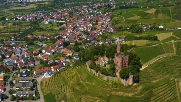 Повітряний Вид Село Замок Ортенберг Німеччині Сонячний День Влітку — стокове відео