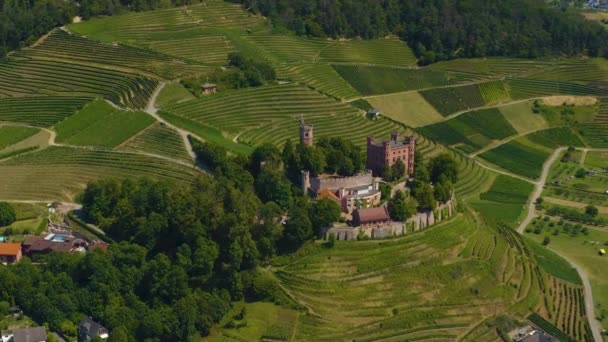 夏天阳光灿烂的日子里 德国奥滕贝格村和城堡的空中景观 — 图库视频影像