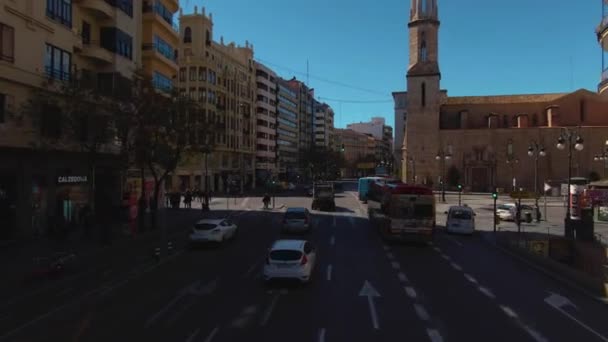 Auf Einem Offenen Doppeldeckerbus Durch Die Straßen Von Valencia Spanien — Stockvideo