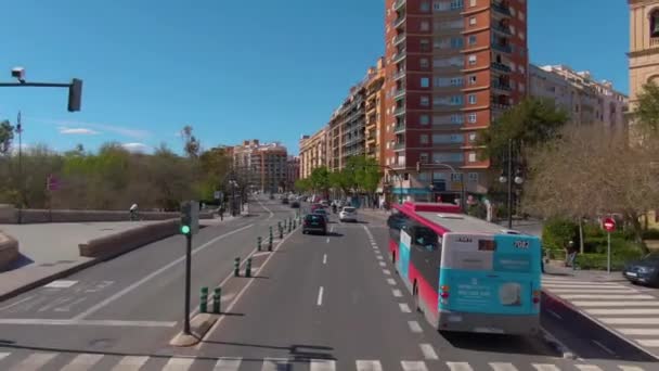 Flying Streets Valencia Spain Top Open Double Decker Bus — Stock Video