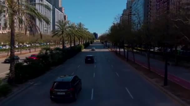 Volando Por Las Calles Valencia España Cima Autobús Abierto Dos — Vídeo de stock